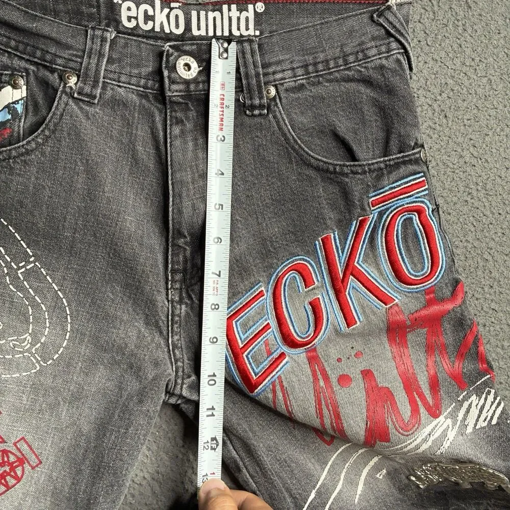 Ecko Unltd Y2K Embroidered Logo Kids Jorts Size 10 Cyber Baggy 26x9